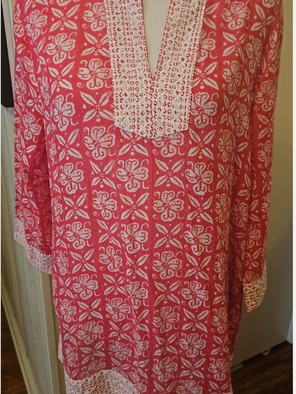 Sigrid Olsen Pink Printed Tunic with White Lace Trim